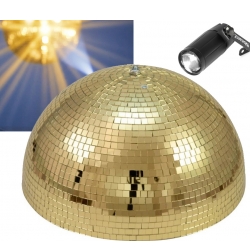Halv spejlkuglesæt Komplet med motor, spot og halv spejlkugle 50cm guld TILBUD
