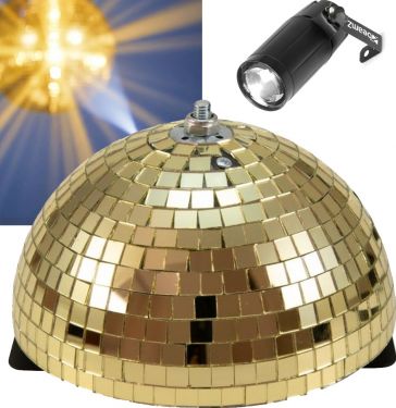 Halv spejlkuglesæt Komplet med motor, spot og halv spejlkugle 20cm guld