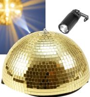 Halv spejlkuglesæt Komplet med motor, spot og halv spejlkugle 30cm guld