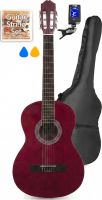 Spansk Guitar Pakke 39" - Voksen-fullsize, Akustisk (fra 12 år) Mørkerød / Alt du skal bruge!