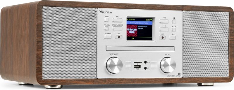 Avola Musikanlæg 'alt-i-et' med CD/BT/DAB+/FM og Wi-Fi Internet radio, Sølv