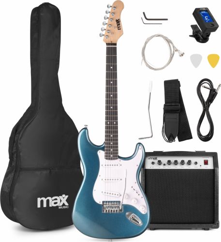 El-Guitar pakke med 40W guitar-forstærker, taske, digital-tuner, rem og kabler, Petrol