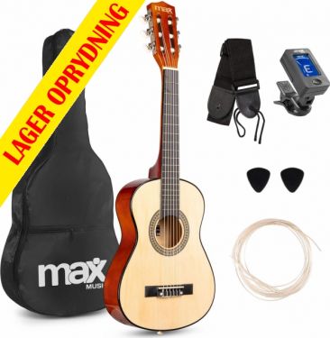 Børne Guitarpakke 30" - 1/4 børneguitar, Akustisk (3-5 år) Lys træ / Alt du skal bruge!
