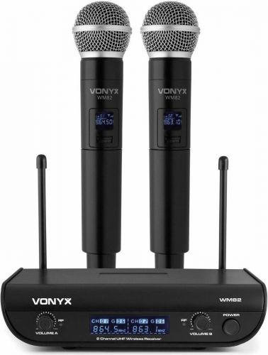 Trådløst Mikrofon Sæt WM82 med 2 Håndholdte Mikrofoner / UHF frekvens for ekstra lang rækkevidde!
