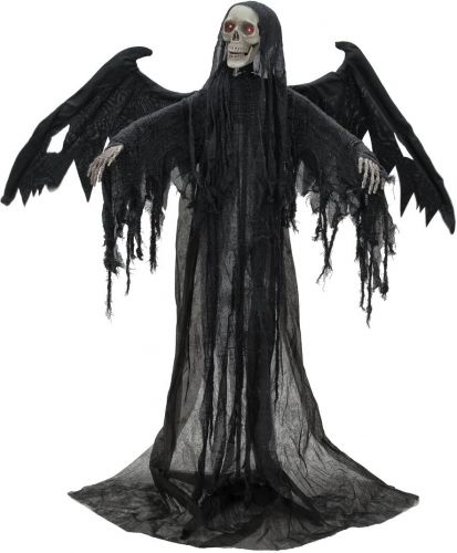 Halloween Dekoration, Animeret Figur Med Lys- og Lydeffekter, Sort Engel, 175x100x66cm
