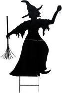 UV Lys, Halloween Dekoration, Silhuet af Metal Heks med Kost, 150 cm