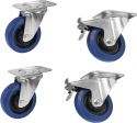 Assortment, Roadinger Set Swivel castors 100mm blue 2x RD-100 + 2x RD-100B with Brake