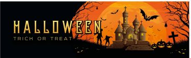 Halloween Dekoration, Banner med Spøgelseshus, 300x90cm, kæmpe stor, god til hegn, mur mm