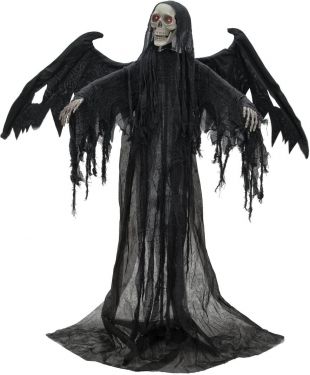 Halloween Dekoration, Animeret Figur Med Lys- og Lydeffekter, Sort Engel, 175x100x66cm