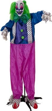 Halloween Dekoration, Animeret Figur Med Lys- og Lydeffekter, Den Uhyggelige Klovn Charly, 164cm