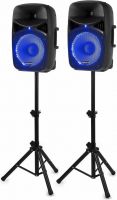 Højttalere, Højttalersæt Plug'n'Play / 2 stk. 12" bas / 800 Watt / Mikrofon, Stativer og Kabler, Klar til brug!