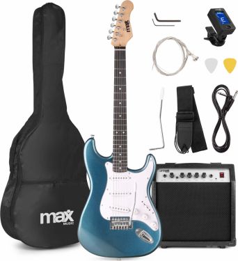 El-Guitar pakke med 40W guitar-forstærker, taske, digital-tuner, rem og kabler, Petrol