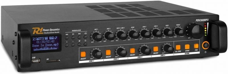 PDV360MP3 PA Mixer Forstærker 360W/100V 4 zoner