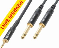 Kabel "god kvalitet" 3.5mm Stereo Jack til 2x 6.3mm Mono Jack, sort 6m