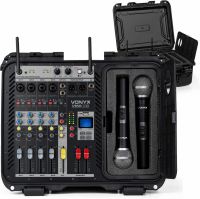 VMA106 6Ch Power mixer in ABS case with 2 UHF wireless Microphones