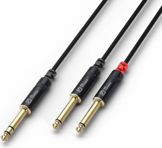 Kabel "god kvalitet" 6.3mm Stereo Jack til 2x 6.3mm Mono Jack, sort 1.5m
