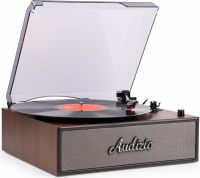 Pladespiller / Reno Wood / Flot retro design med indbygget højttalere / Bluetooth / Mørk træ