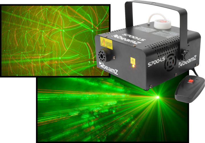 Røykmaskin 700W med innebygget laser lysshow rød+grønn - Supergod effekt!