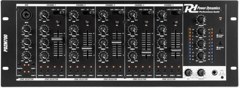 PDZM700 6 Channel Installation Mixer USB 4 zones