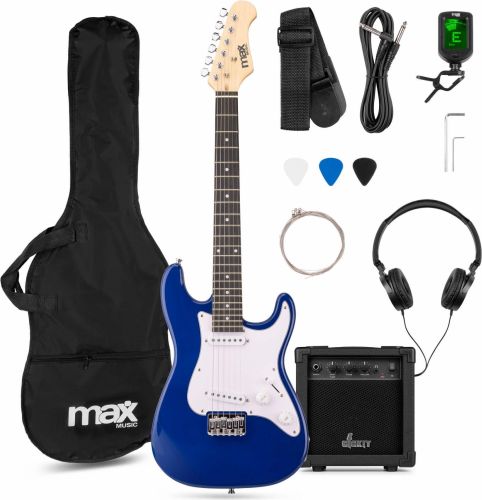 GigKit Junior 3/4 – Elguitar med Alt-i-Én Startpakke og Tilbehør – Blå