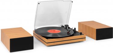 Akron Record Player with Speakers Bamboo Wood