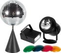 Disco lyssæt - Pinspot m. farvefiltre, spejlkugle og strobo Disco lyssæt - Pinspot m. farvefiltre, spejlkugle og strobo